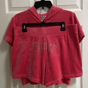 Juicy Couture Velour Tracksuit Set Hoodie & Shorts Size L NWT